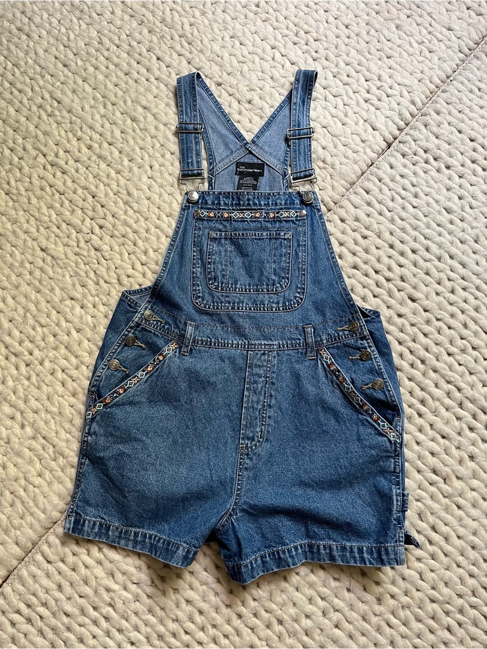 Vintage Embroidered Trim Denim Short Overalls | juniors 7-8